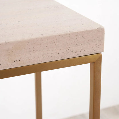 Narrow Beige Granite Console Table with Burnished Gold Metal Open Frame – Slim Modern Stone-Top Hallway Table 80x100x30cm | Polished Granite Top | Click Style