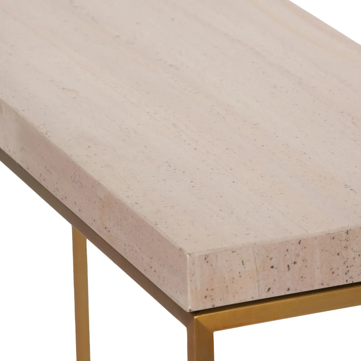 Narrow Beige Granite Console Table with Burnished Gold Metal Open Frame – Slim Modern Stone-Top Hallway Table 80x100x30cm | Polished Granite Top | Click Style