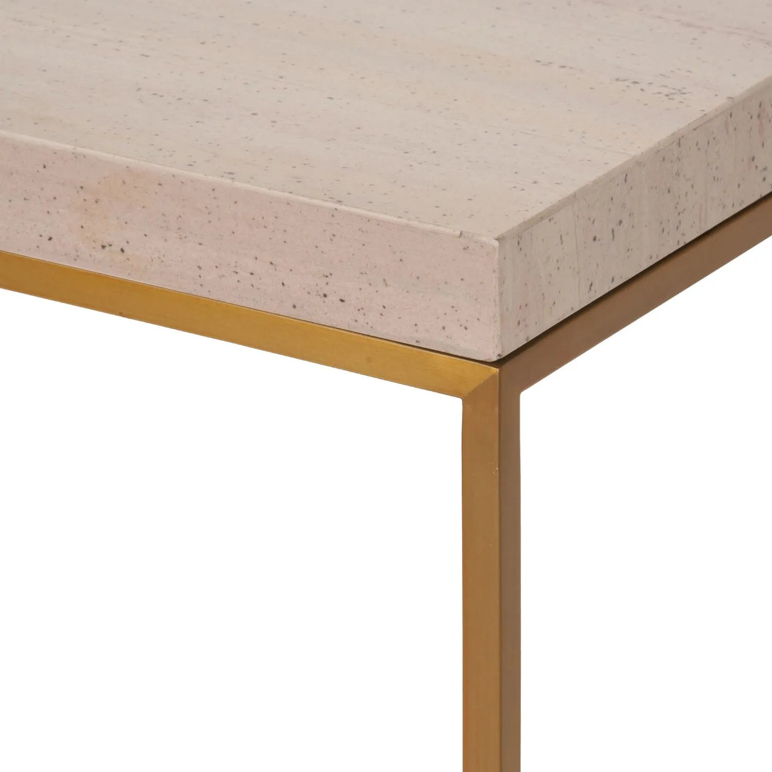 Narrow Beige Granite Console Table with Burnished Gold Metal Open Frame – Slim Modern Stone-Top Hallway Table 80x100x30cm | Polished Granite Top | Click Style