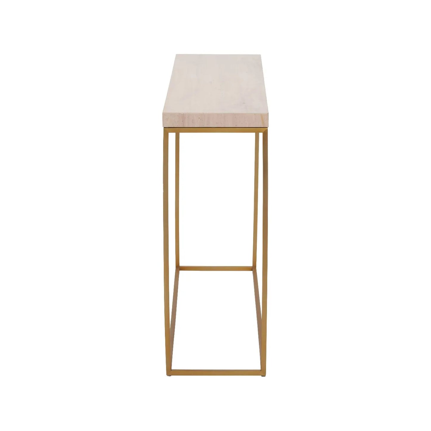 Narrow Beige Granite Console Table with Burnished Gold Metal Open Frame – Slim Modern Stone-Top Hallway Table Side View 80x100x30cm | Polished Granite Top | Click Style