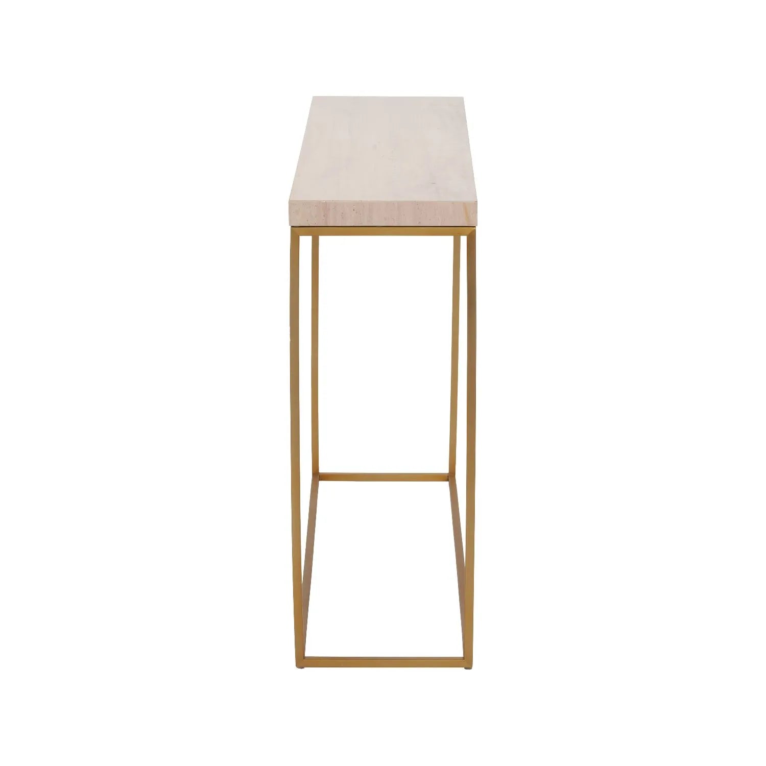 Narrow Beige Granite Console Table with Burnished Gold Metal Open Frame – Slim Modern Stone-Top Hallway Table Side View 80x100x30cm | Polished Granite Top | Click Style