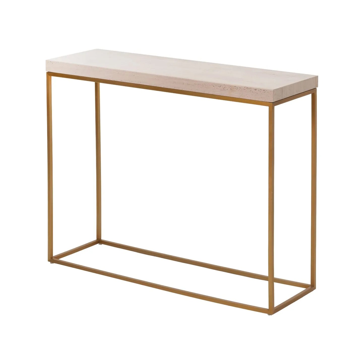 Narrow Beige Granite Console Table with Burnished Gold Metal Open Frame – Slim Modern Stone-Top Hallway Table 80x100x30cm | Polished Granite Top | Click Style