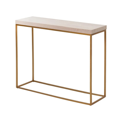 Narrow Beige Granite Console Table with Burnished Gold Metal Open Frame – Slim Modern Stone-Top Hallway Table 80x100x30cm | Polished Granite Top | Click Style