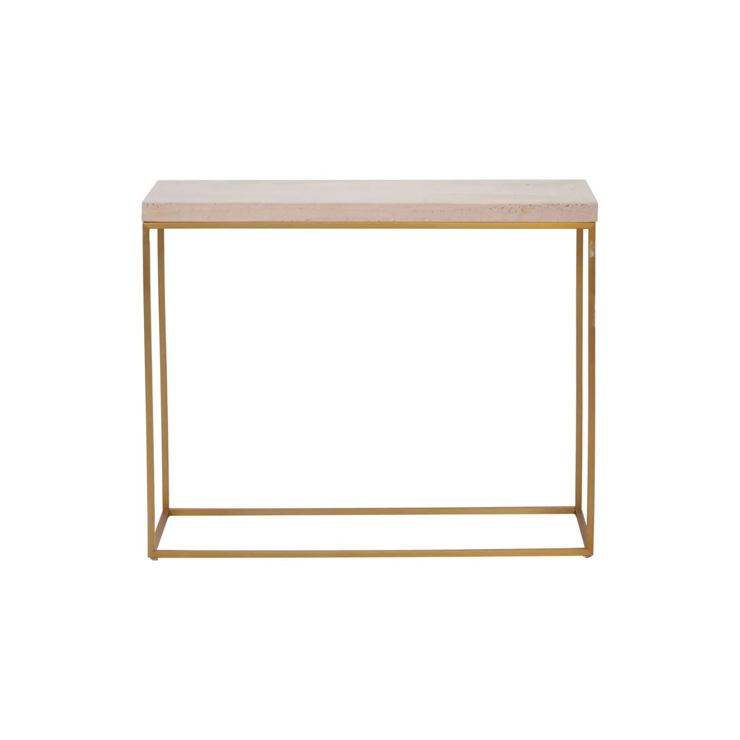 Narrow Beige Granite Console Table with Burnished Gold Metal Open Frame – Slim Modern Stone-Top Hallway Table 80x100x30cm | Polished Granite Top | Click Style