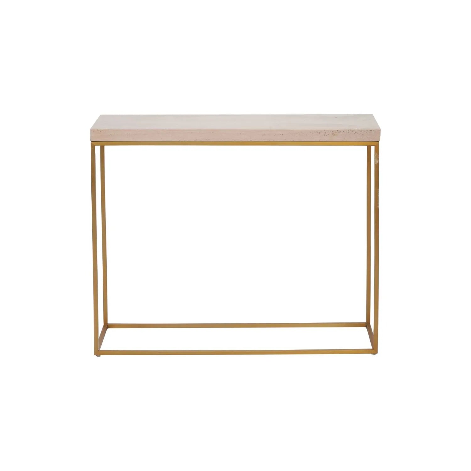 Narrow Beige Granite Console Table with Burnished Gold Metal Open Frame – Slim Modern Stone-Top Hallway Table 80x100x30cm | Polished Granite Top | Click Style