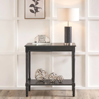 Narrow Black Wooden Console Table with Shelf – Slim 80cm Pine Hallway Console Table with Turned Legs & Lower Storage 80x80x36cm | Click Style