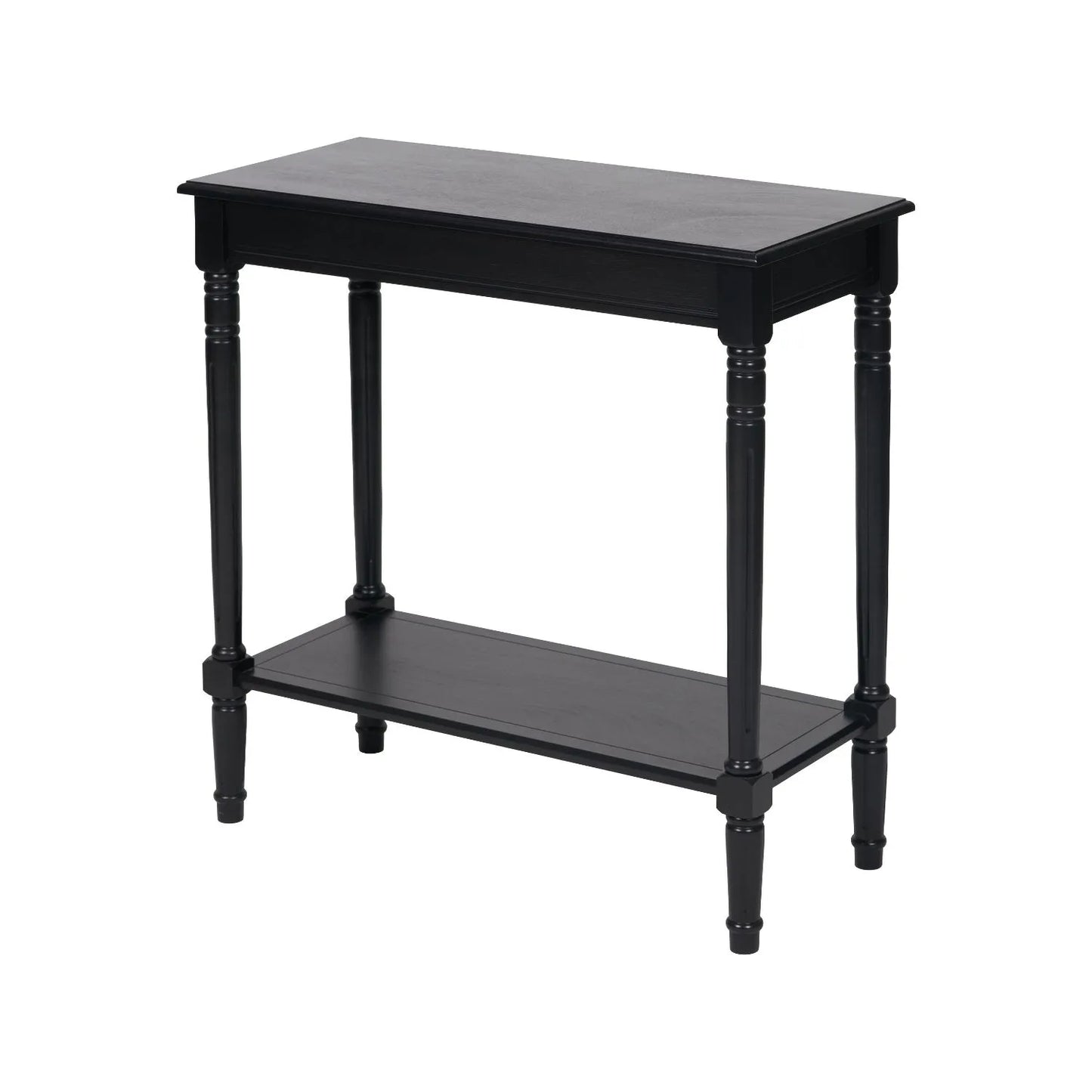 Narrow Black Wooden Console Table with Shelf – Slim 80cm Pine Hallway Console Table with Turned Legs & Lower Storage 80x80x36cm | Click Style