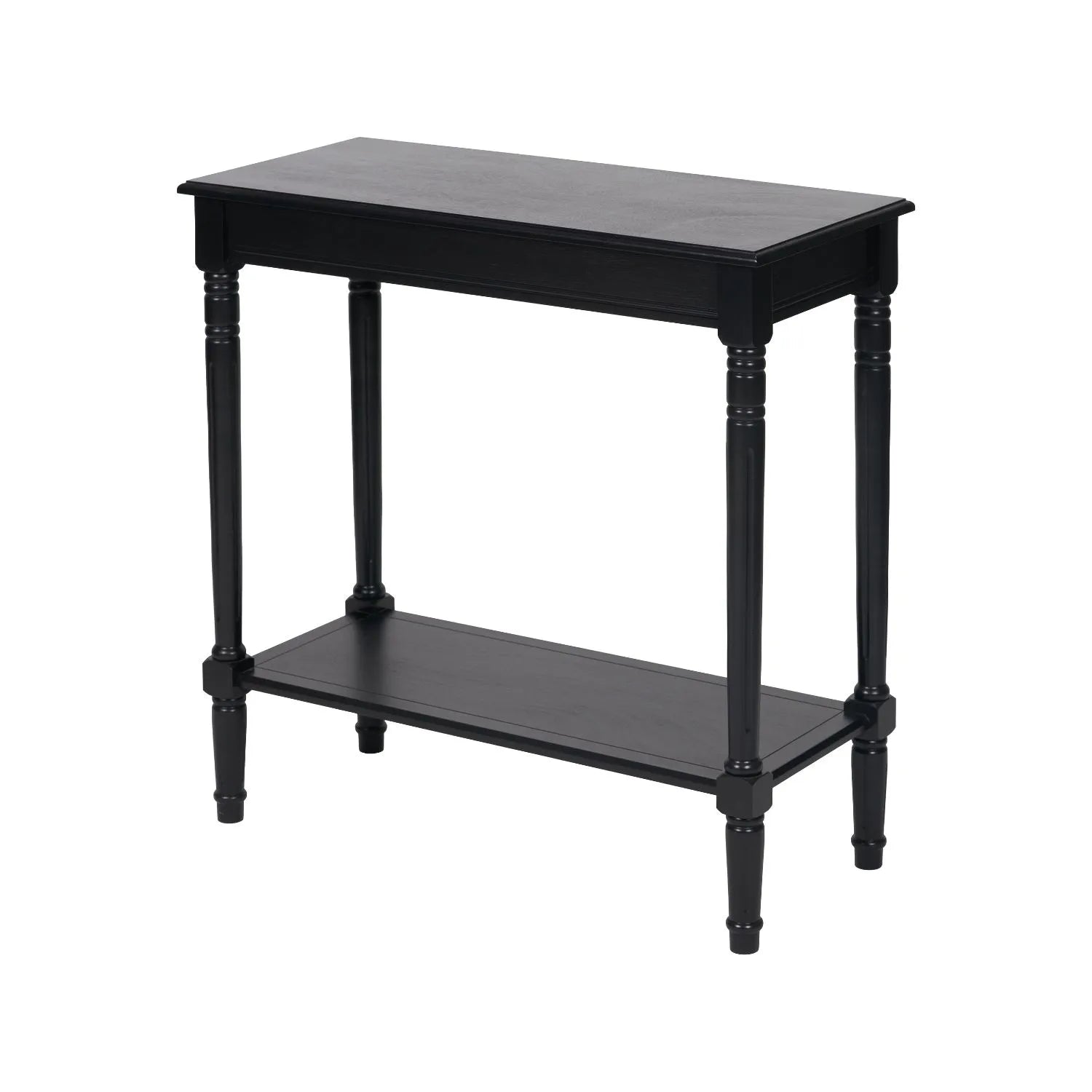 Narrow Black Wooden Console Table with Shelf – Slim 80cm Pine Hallway Console Table with Turned Legs & Lower Storage 80x80x36cm | Click Style