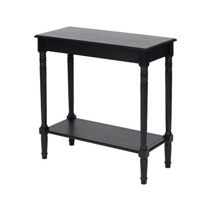 Narrow Black Wooden Console Table with Shelf – Slim 80cm Pine Hallway Console Table with Turned Legs & Lower Storage 80x80x36cm | Click Style