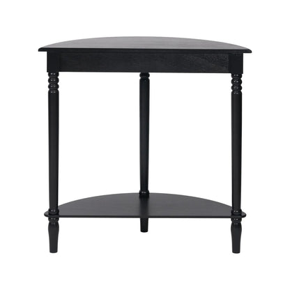 Narrow black wooden half moon console table with lower shelf, slim 30cm pine hallway table with turned legs back 80x80x30cm | Click Style