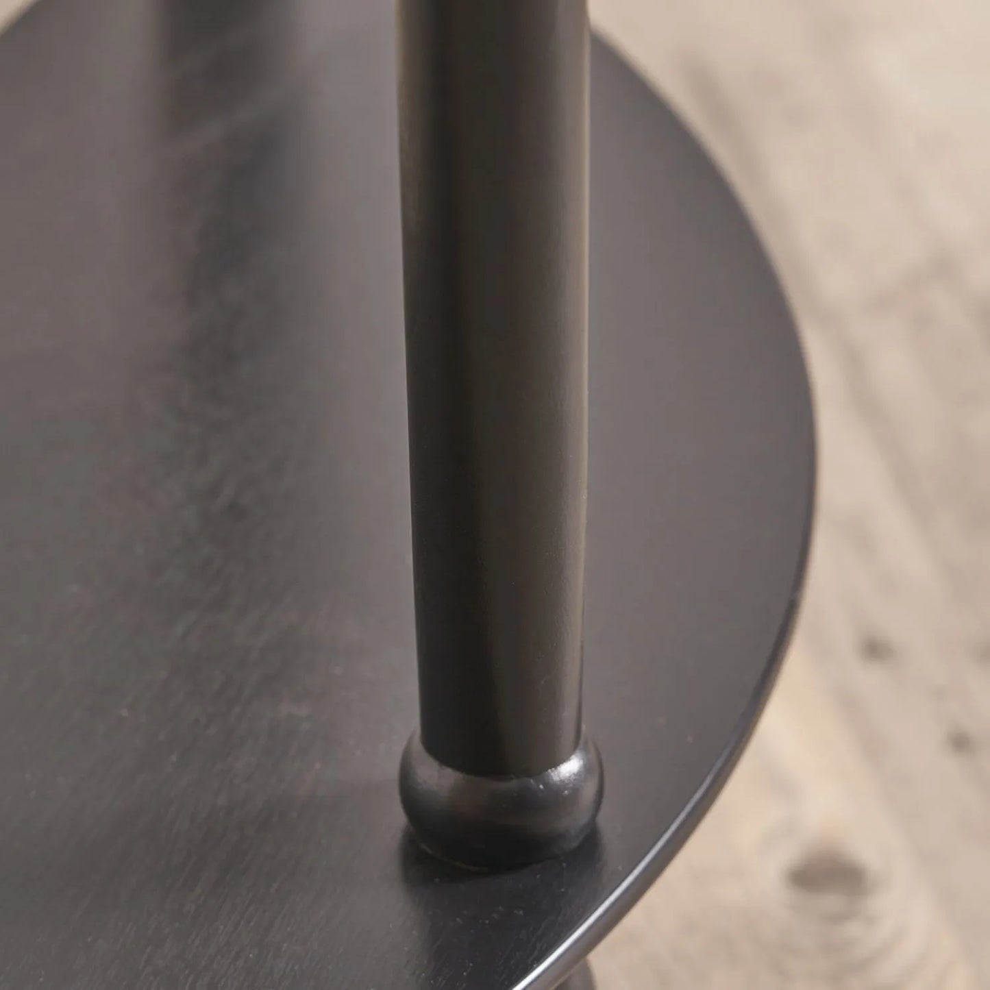 Narrow black wooden half moon console table with lower shelf, slim 30cm pine hallway table with turned legs 80x80x30cm | Click Style