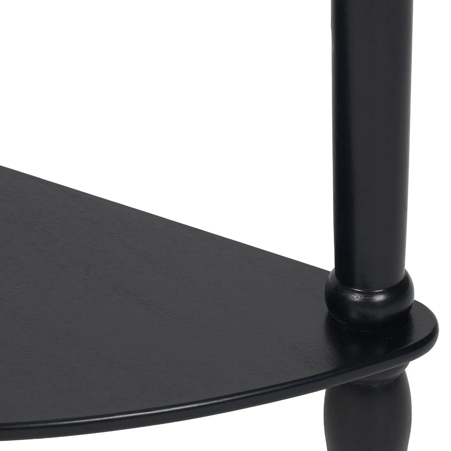 Narrow black wooden half moon console table with lower shelf, slim 30cm pine hallway table with turned legs 80x80x30cm | Click Style