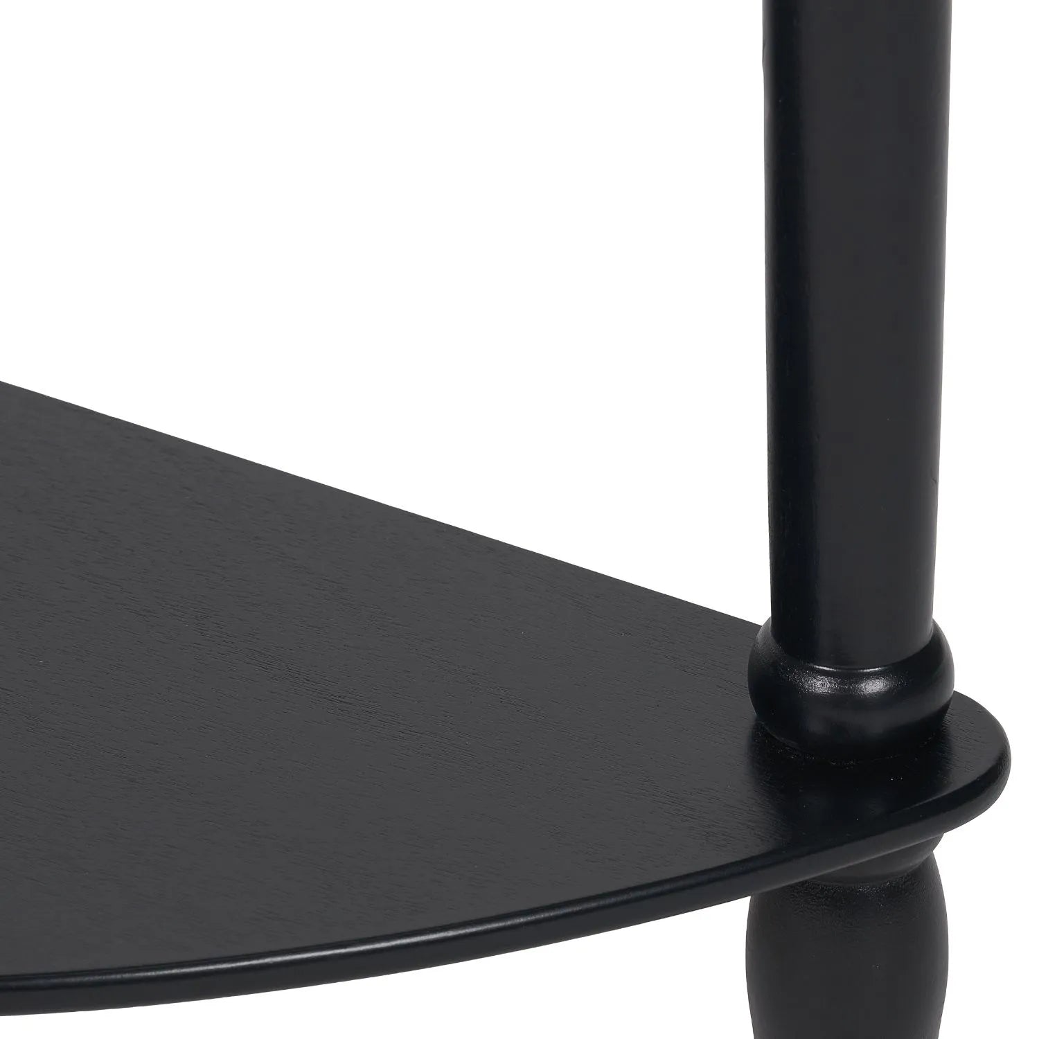 Narrow black wooden half moon console table with lower shelf, slim 30cm pine hallway table with turned legs 80x80x30cm | Click Style