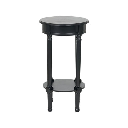 Narrow Black Wooden Round Side Table with Lower Shelf – Slim Pine Bedside, Accent or Occasional Table with Turned Legs Front 72x40x40cm | Click Style