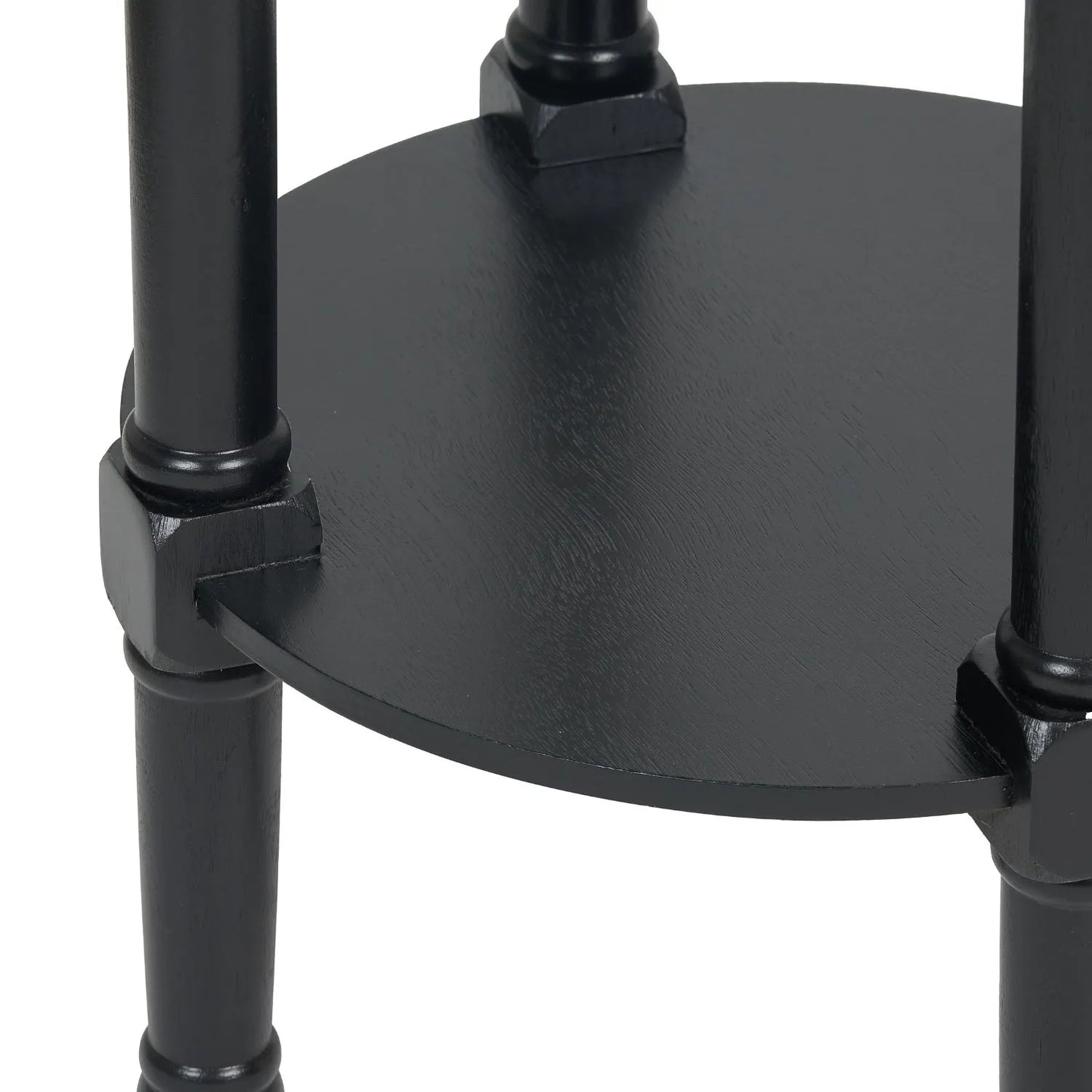 Narrow Black Wooden Round Side Table with Lower Shelf – Slim Pine Bedside, Accent or Occasional Table with Turned Legs 72x40x40cm | Click Style