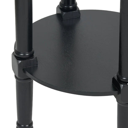Narrow Black Wooden Round Side Table with Lower Shelf – Slim Pine Bedside, Accent or Occasional Table with Turned Legs 72x40x40cm | Click Style