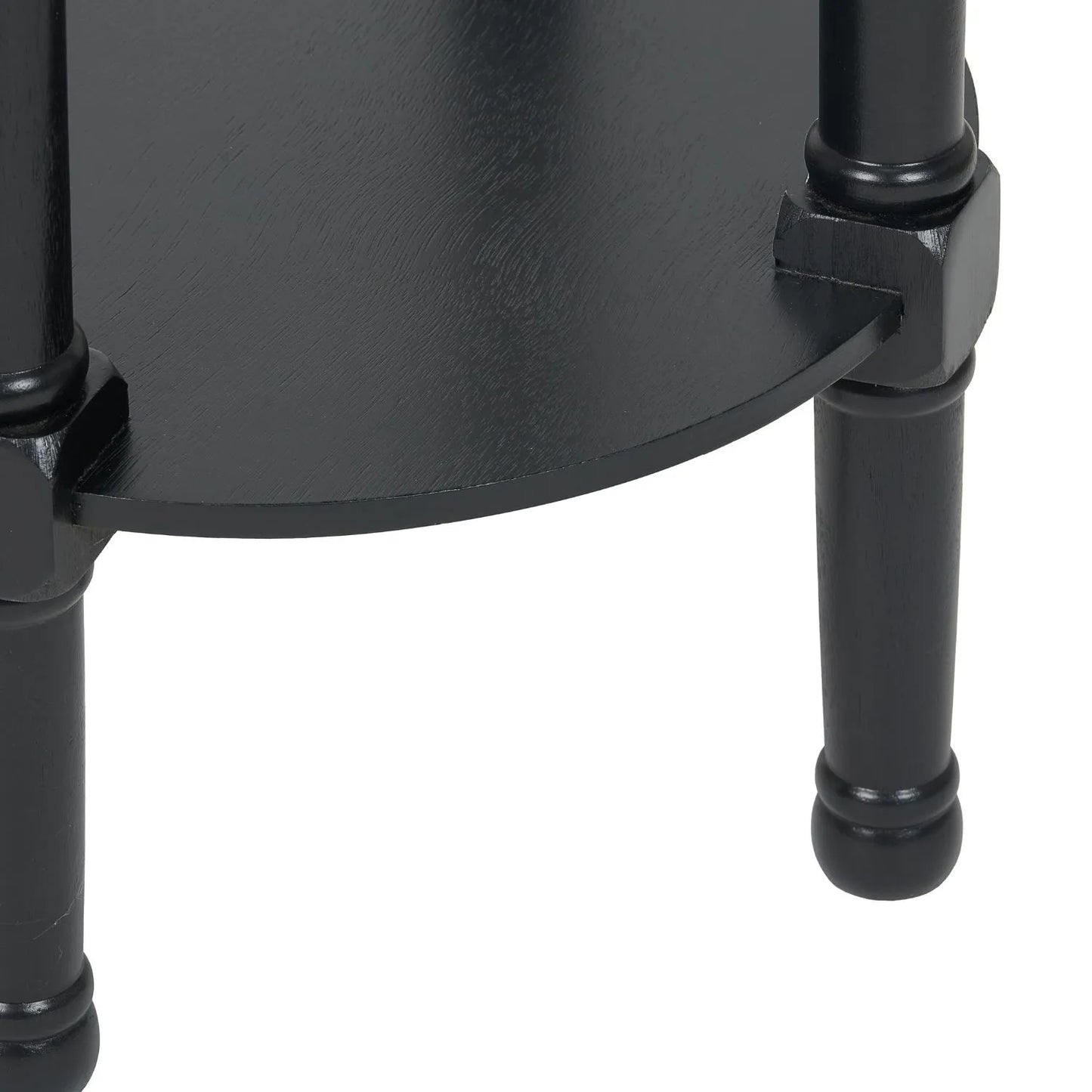 Narrow Black Wooden Round Side Table with Lower Shelf – Slim Pine Bedside, Accent or Occasional Table with Turned Legs 72x40x40cm | Click Style
