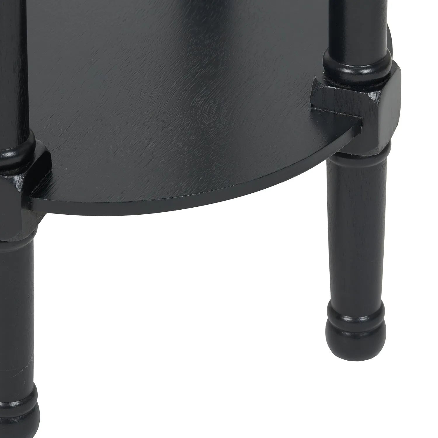 Narrow Black Wooden Round Side Table with Lower Shelf – Slim Pine Bedside, Accent or Occasional Table with Turned Legs 72x40x40cm | Click Style
