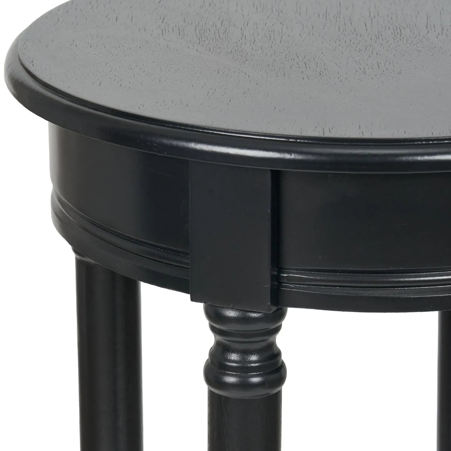 Narrow Black Wooden Round Side Table with Lower Shelf – Slim Pine Bedside, Accent or Occasional Table with Turned Legs 72x40x40cm | Click Style