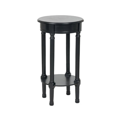 Narrow Black Wooden Round Side Table with Lower Shelf – Slim Pine Bedside, Accent or Occasional Table with Turned Legs 72x40x40cm | Click Style