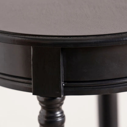 Narrow Black Wooden Round Side Table with Lower Shelf – Slim Pine Bedside, Accent or Occasional Table with Turned Legs 72x40x40cm | Click Style