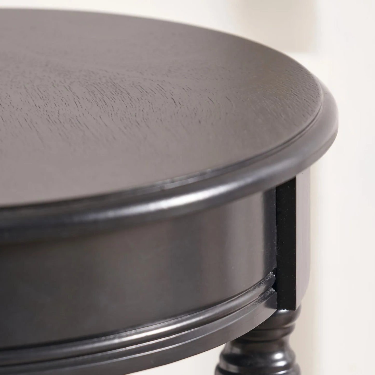Narrow Black Wooden Round Side Table with Lower Shelf – Slim Pine Bedside, Accent or Occasional Table with Turned Legs 72x40x40cm | Click Style