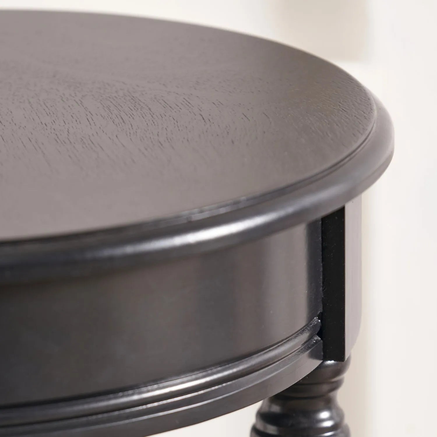 Narrow Black Wooden Round Side Table with Lower Shelf – Slim Pine Bedside, Accent or Occasional Table with Turned Legs 72x40x40cm | Click Style