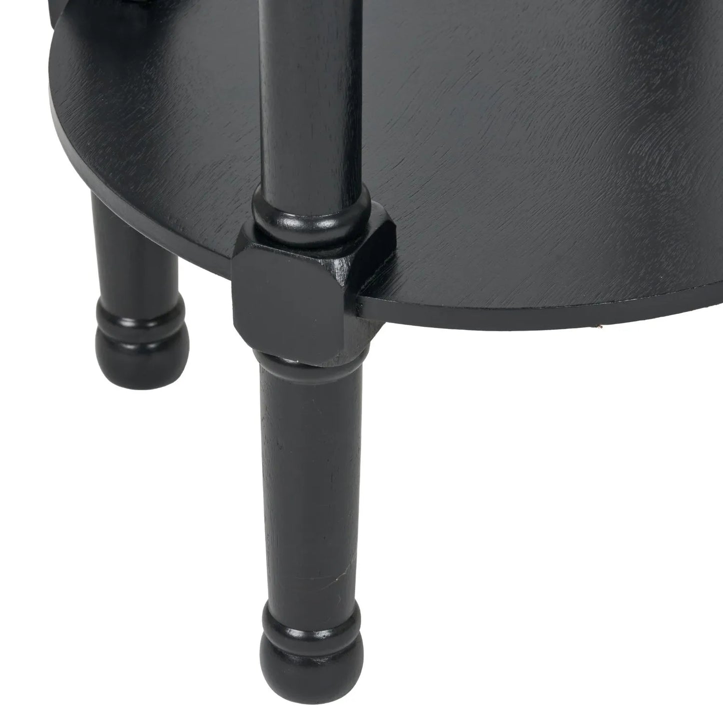 Narrow Black Wooden Round Side Table with Lower Shelf – Slim Pine Bedside, Accent or Occasional Table with Turned Legs 72x40x40cm | Click Style
