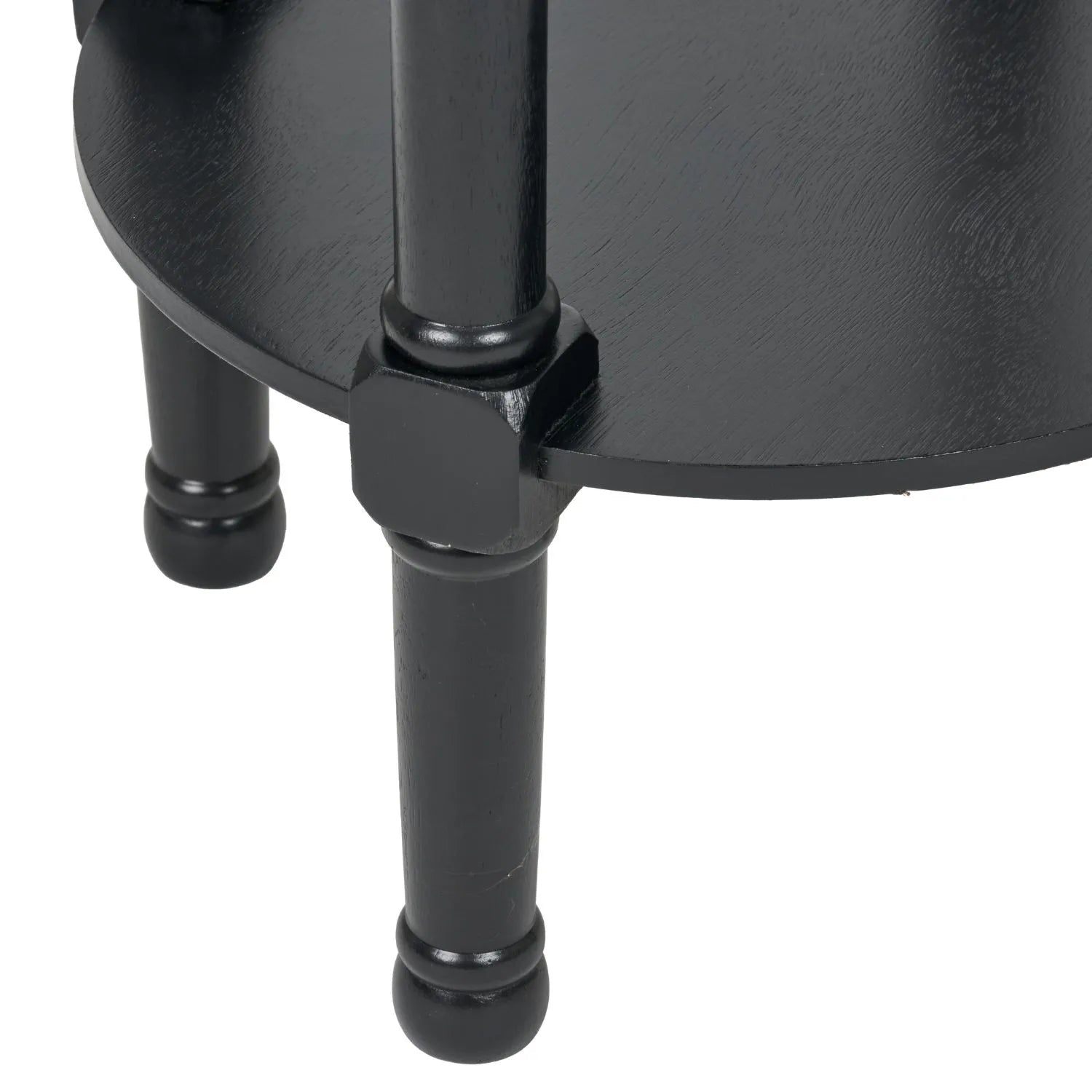 Narrow Black Wooden Round Side Table with Lower Shelf – Slim Pine Bedside, Accent or Occasional Table with Turned Legs 72x40x40cm | Click Style