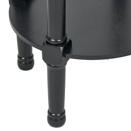 Narrow Black Wooden Round Side Table with Lower Shelf – Slim Pine Bedside, Accent or Occasional Table with Turned Legs 72x40x40cm | Click Style