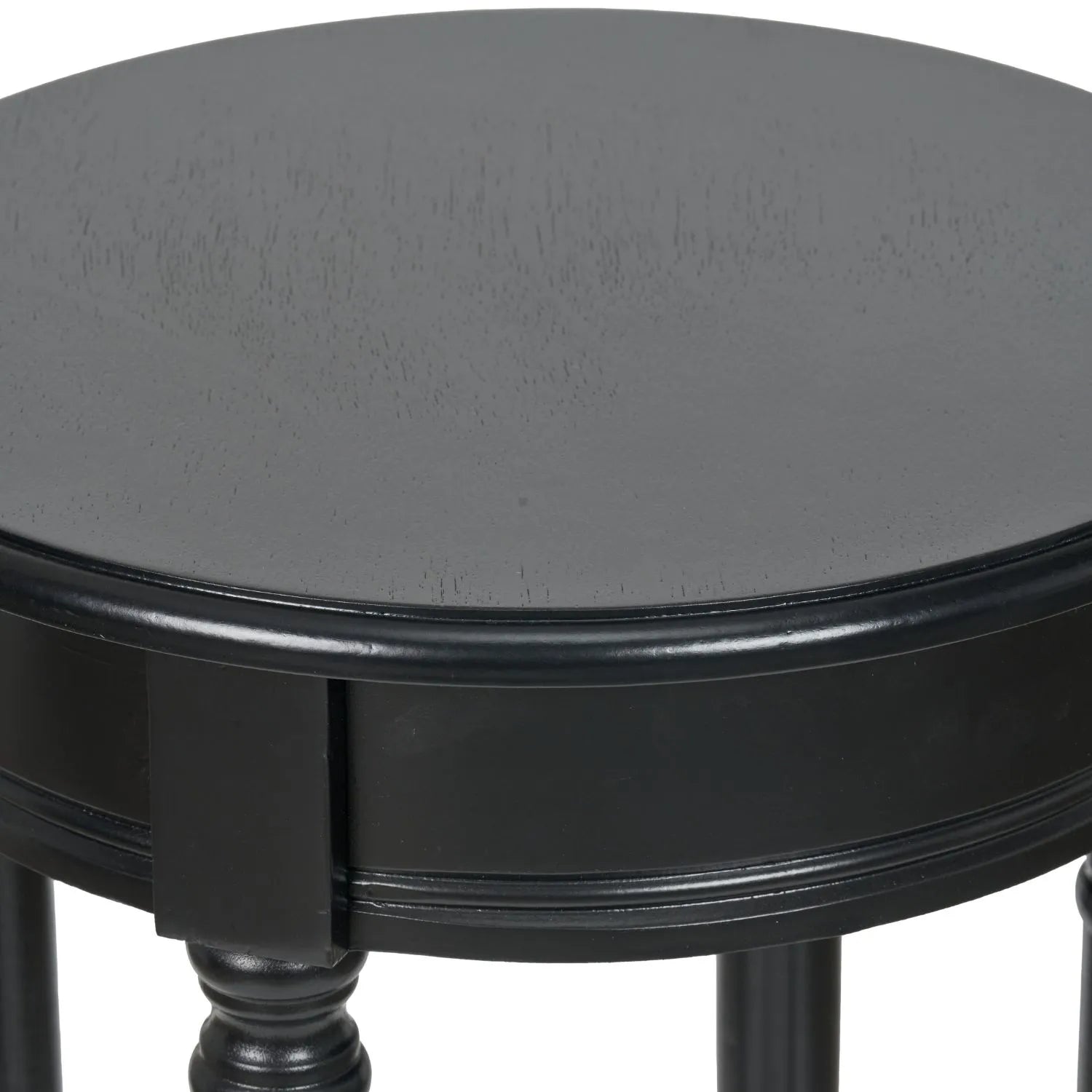 Narrow Black Wooden Round Side Table with Lower Shelf – Slim Pine Bedside, Accent or Occasional Table with Turned Legs 72x40x40cm | Click Style