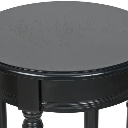 Narrow Black Wooden Round Side Table with Lower Shelf – Slim Pine Bedside, Accent or Occasional Table with Turned Legs 72x40x40cm | Click Style