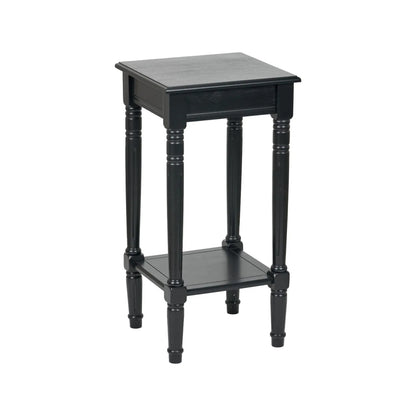 Narrow black wooden side table with shelf – slim pine bedside table with turned legs and lower storage 71x36x36cm | Click Style