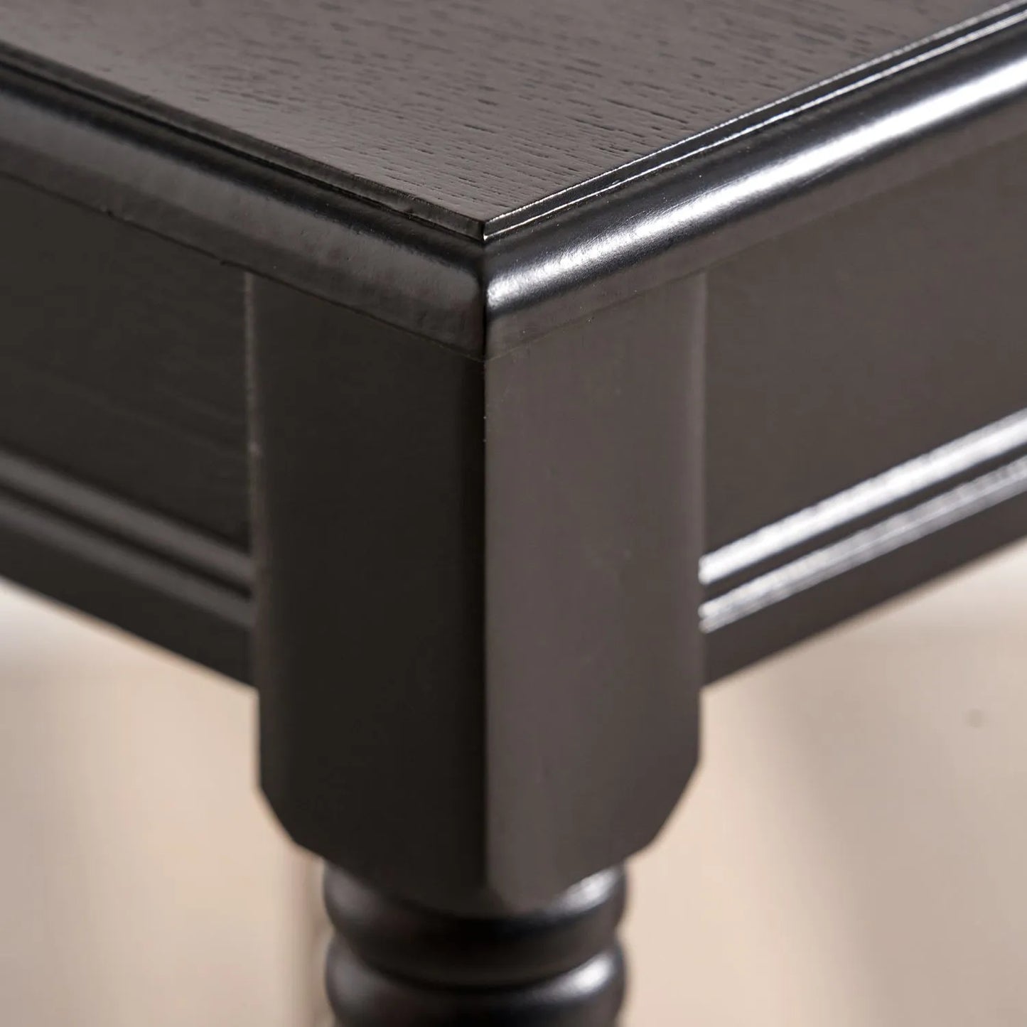 Narrow black wooden side table with shelf – slim pine bedside table with turned legs and lower storage 71x36x36cm | Click Style