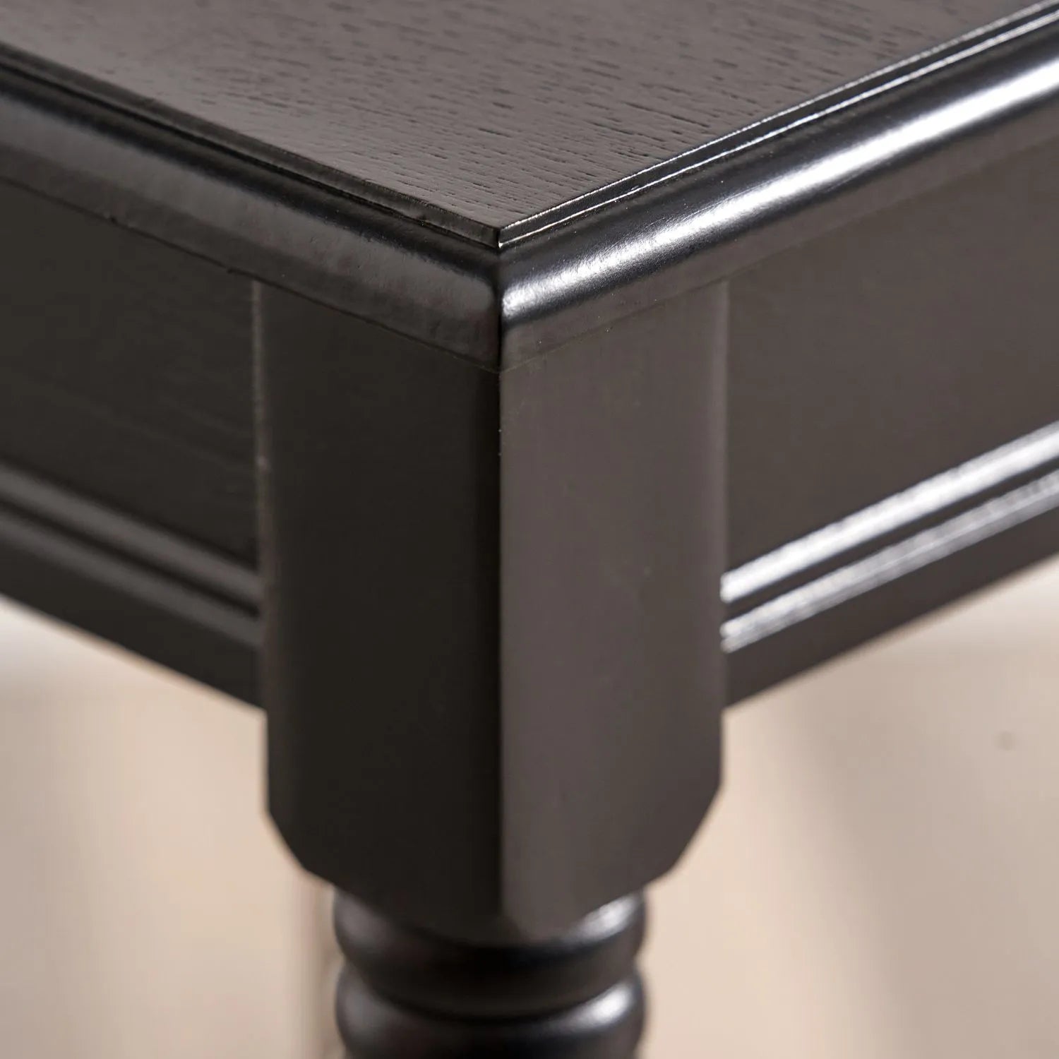 Narrow black wooden side table with shelf – slim pine bedside table with turned legs and lower storage 71x36x36cm | Click Style