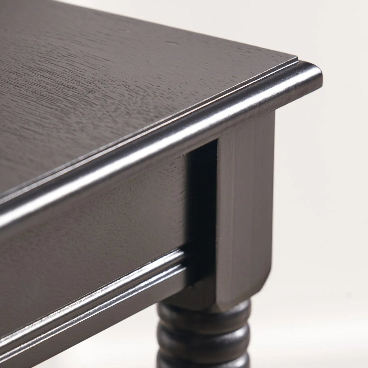 Narrow black wooden side table with shelf – slim pine bedside table with turned legs and lower storage 71x36x36cm | Click Style