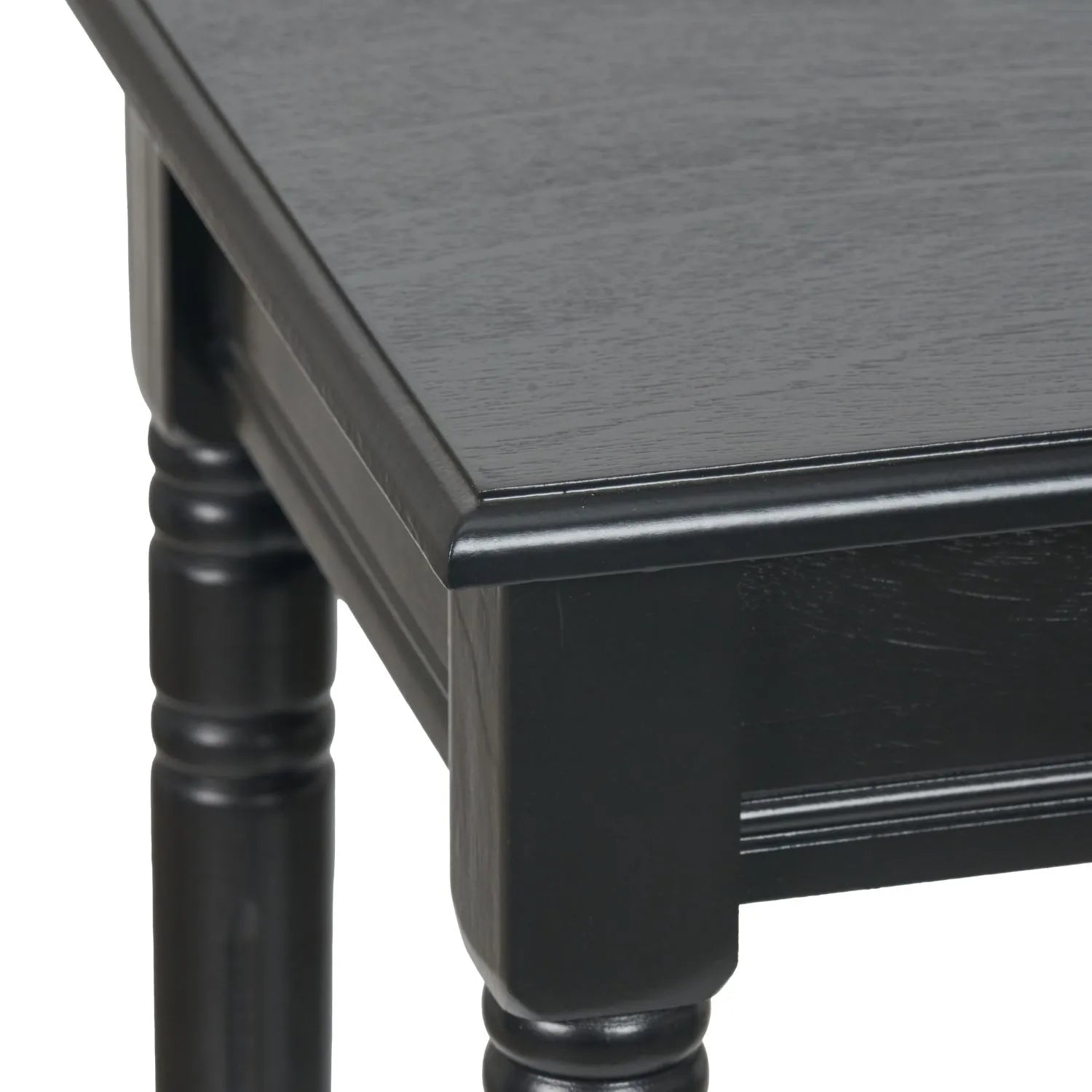 Narrow black wooden side table with shelf – slim pine bedside table with turned legs and lower storage 71x36x36cm | Click Style