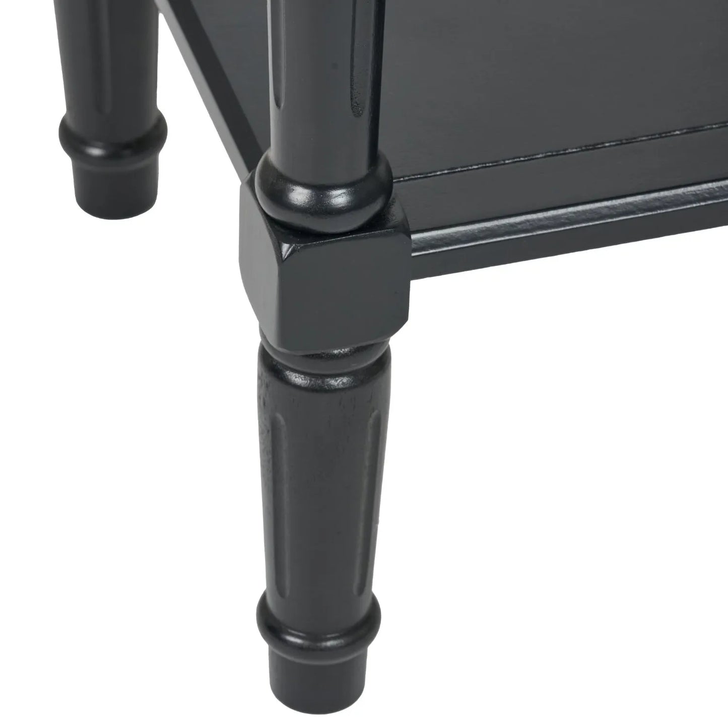 Narrow black wooden side table with shelf – slim pine bedside table with turned legs and lower storage 71x36x36cm | Click Style