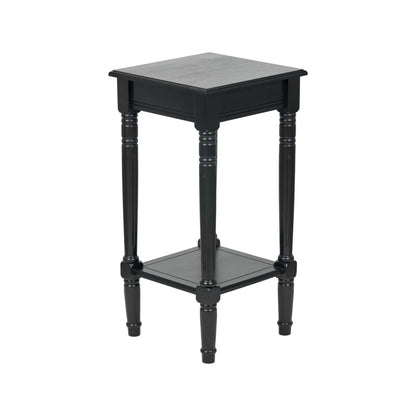 Narrow black wooden side table with shelf – slim pine bedside table with turned legs and lower storage 71x36x36cm | Click Style