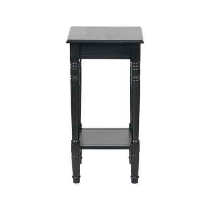 Narrow black wooden side table with shelf – slim pine bedside table with turned legs and lower storage 71x36x36cm | Click Style