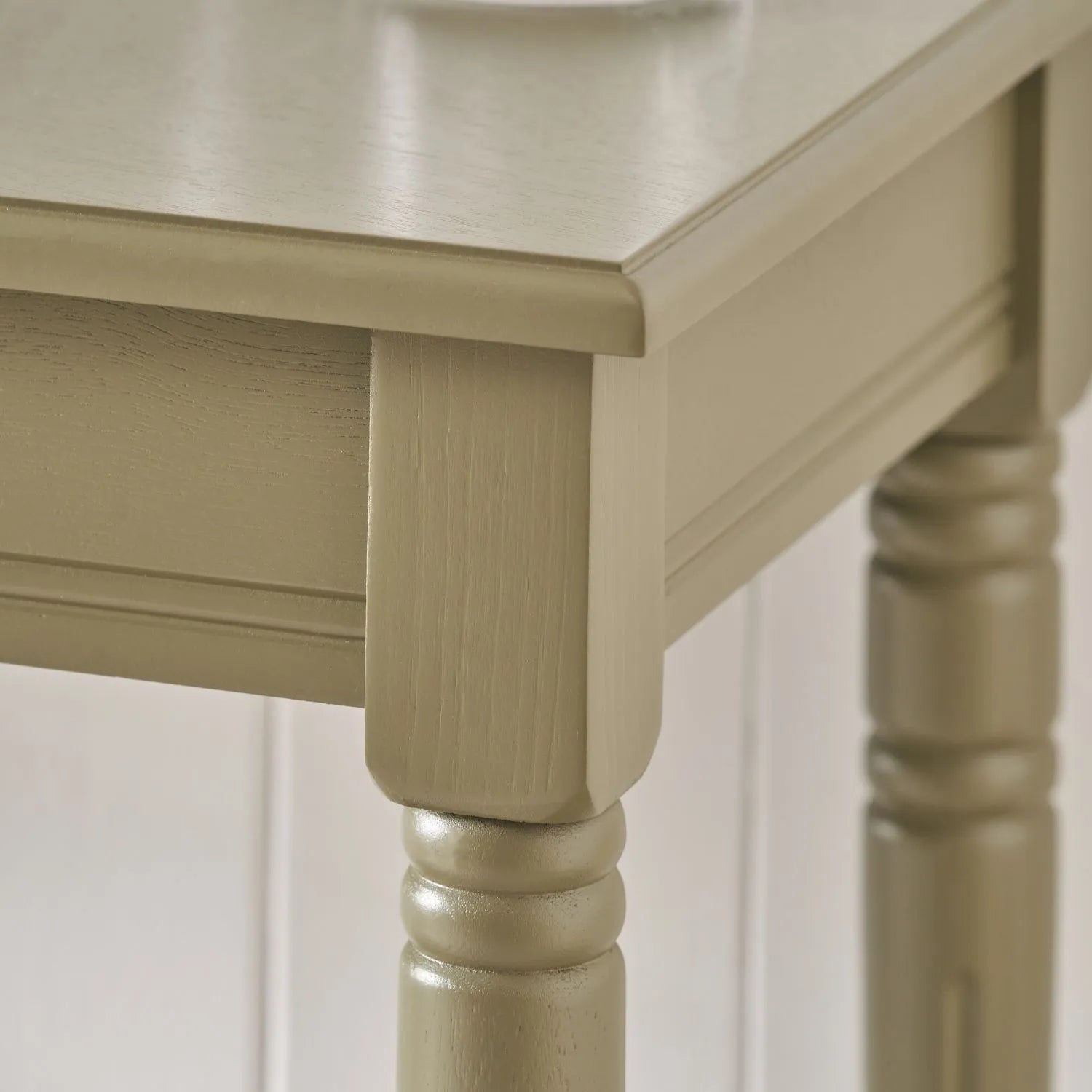 Narrow Khaki Olive Green Wooden Console Table with Shelf – Slim 80cm Pine Hallway Console Table with Turned Legs & Lower Storage 80x80x36cm | Click Style