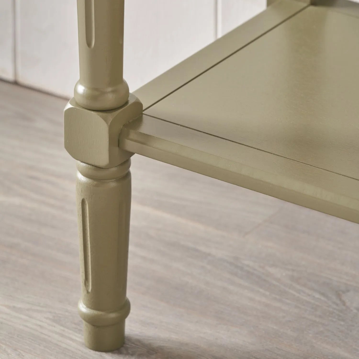 Narrow Khaki Olive Green Wooden Console Table with Shelf – Slim 80cm Pine Hallway Console Table with Turned Legs & Lower Storage 80x80x36cm | Click Style