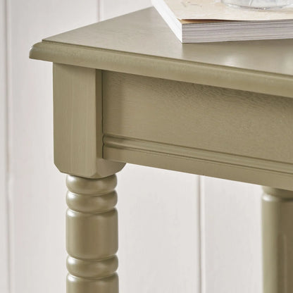 Narrow Khaki Olive Green Wooden Console Table with Shelf – Slim 80cm Pine Hallway Console Table with Turned Legs & Lower Storage 80x80x36cm | Click Style