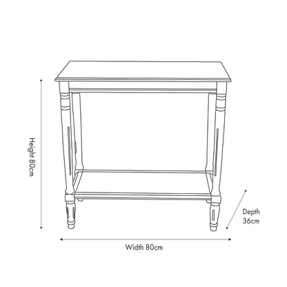 Narrow Khaki Olive Green Wooden Console Table with Shelf – Slim 80cm Pine Hallway Console Table with Turned Legs & Lower Storage Dimensions 80x80x36cm | Click Style