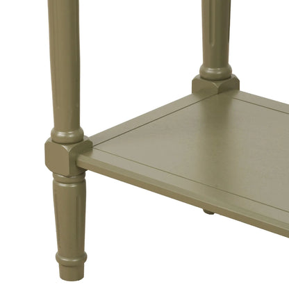 Narrow Khaki Olive Green Wooden Console Table with Shelf – Slim 80cm Pine Hallway Console Table with Turned Legs & Lower Storage 80x80x36cm | Click Style