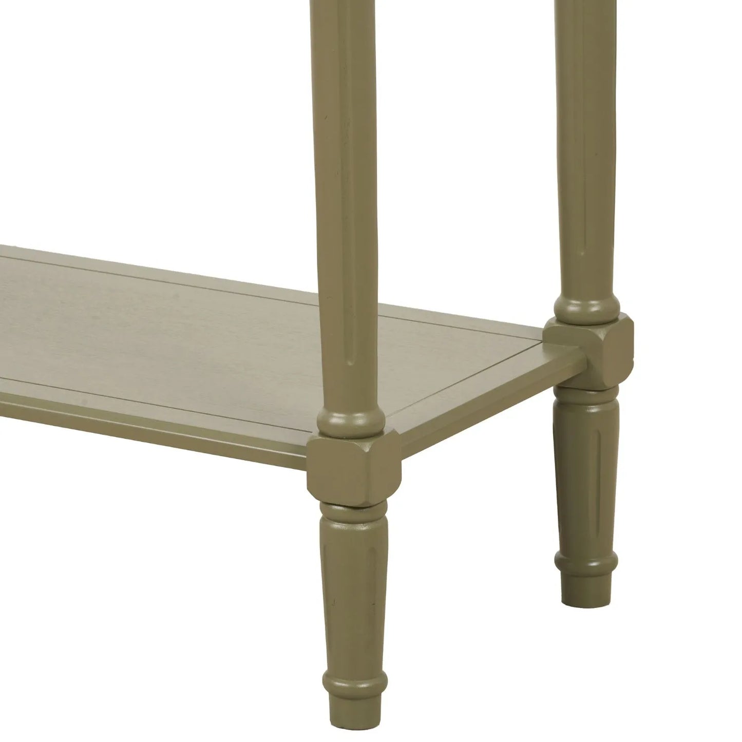 Narrow Khaki Olive Green Wooden Console Table with Shelf – Slim 80cm Pine Hallway Console Table with Turned Legs & Lower Storage 80x80x36cm | Click Style