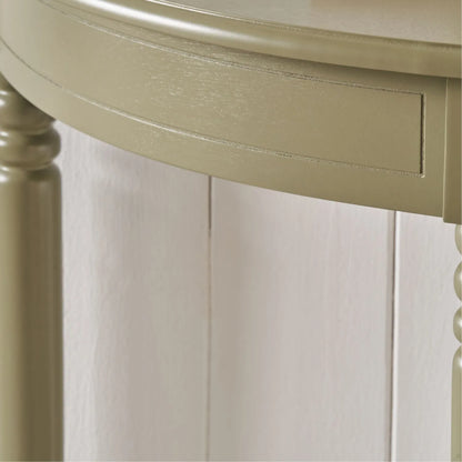 Narrow Khaki Olive Green Wooden Half Moon Console Table with Lower Shelf – Slim 30cm Pine Hallway Console Table with Turned Legs 80x80x30cm | Click Style
