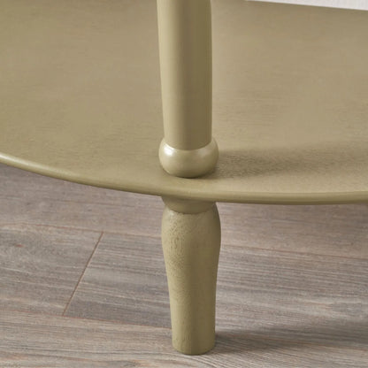 Narrow Khaki Olive Green Wooden Half Moon Console Table with Lower Shelf – Slim 30cm Pine Hallway Console Table with Turned Legs 80x80x30cm | Click Style