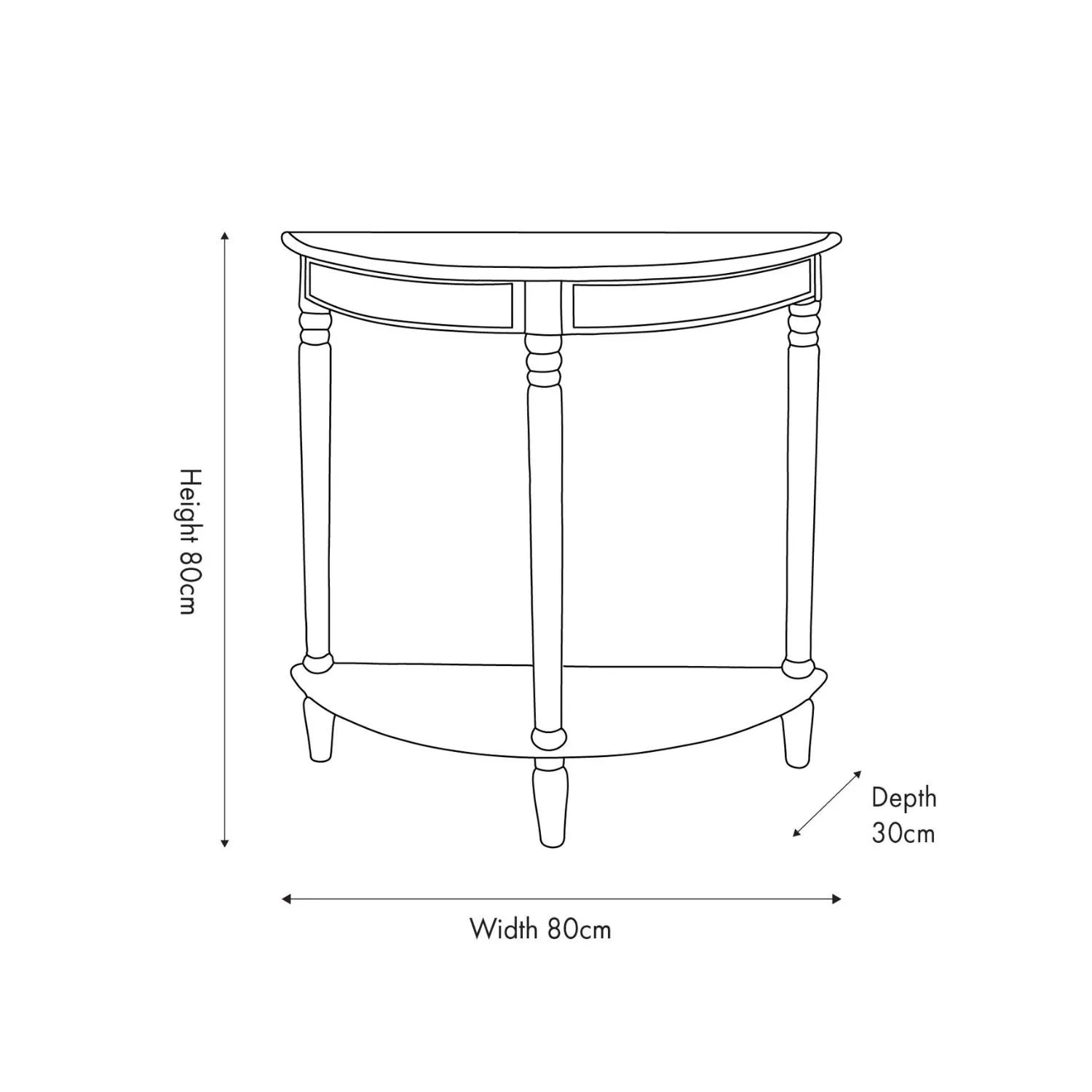 Narrow Khaki Olive Green Wooden Half Moon Console Table with Lower Shelf – Slim 30cm Pine Hallway Console Table with Turned Legs Dimensions 80x80x30cm | Click Style