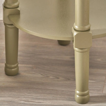 Narrow Khaki Olive Green Wooden Round Side Table with Lower Shelf – Slim Pine Bedside, Accent or Occasional Table with Turned Legs 72x40x40cm | Click Style